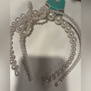 NWT Copper Key White Faux Pearl Headband Set